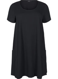 Jerseykl&auml;nning med korta &auml;rmar och fickor, Svart