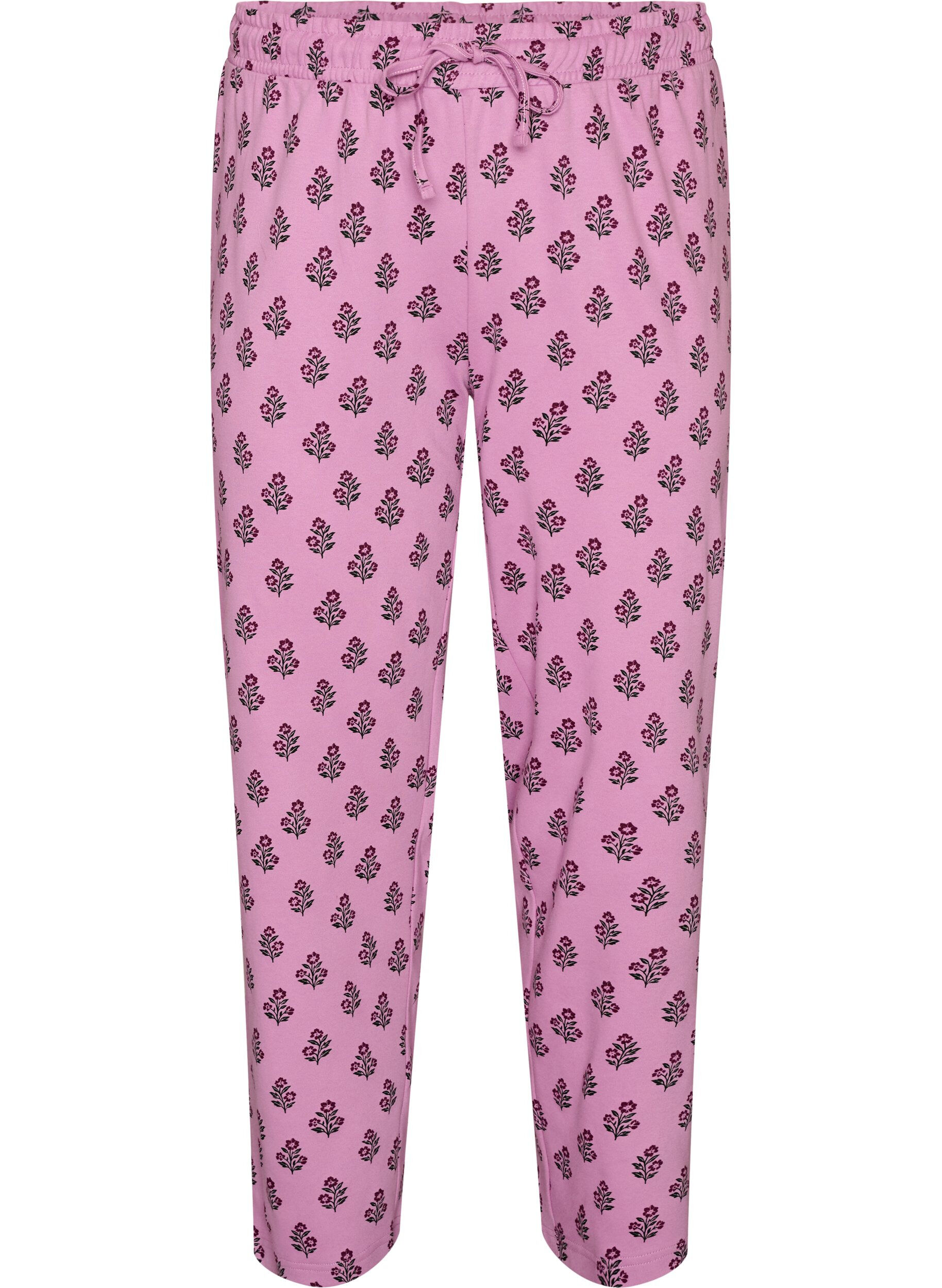 ZizziPyjamasbyxor i bomull med h&ouml;g midja, Rosa, Packshot image number 0
