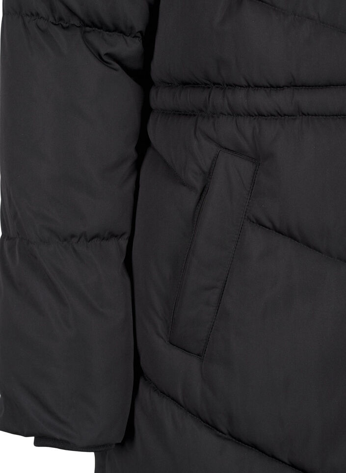 Medellång pufferjacka med huva, Black, Packshot image number 3
