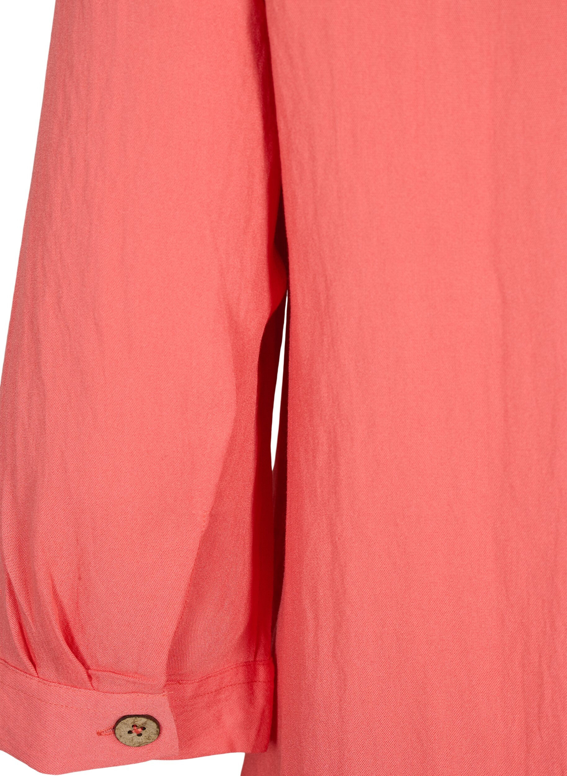 Zizzi V-ringad blus i viskos med knappar, Deep Sea Coral, Packshot image number 3