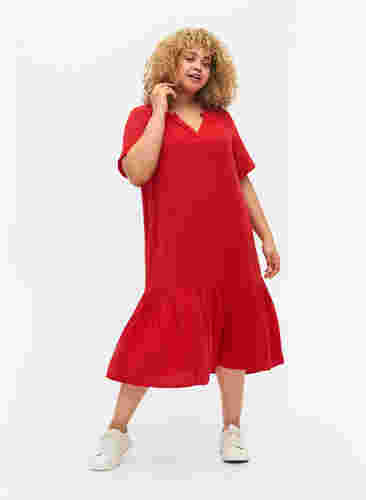 Midiklänning med korta ärmar i bomull, Barbados Cherry, Model image number 1