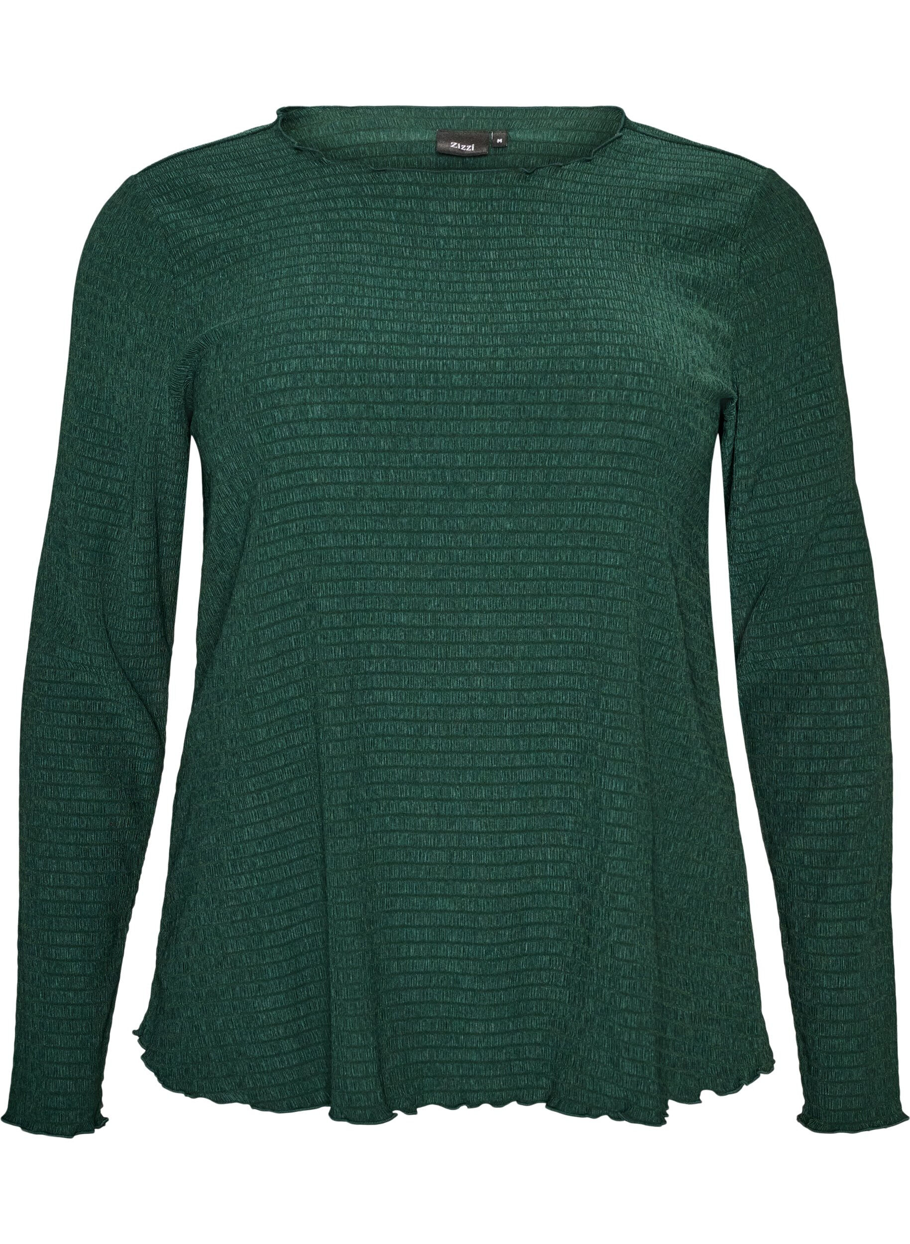 ZizziTexturerad blus med v&aring;giga kanter, Gr&ouml;n, Packshot image number 0