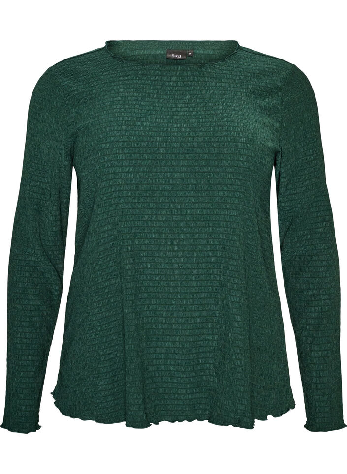 Texturerad blus med v&aring;giga kanter, Gr&ouml;n, Packshot image number 0