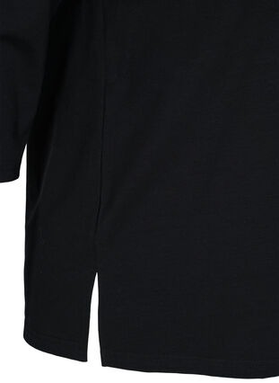 Enfärgad bomullstopp med 3/4-ärmar och slits, Black, Packshot image number 3