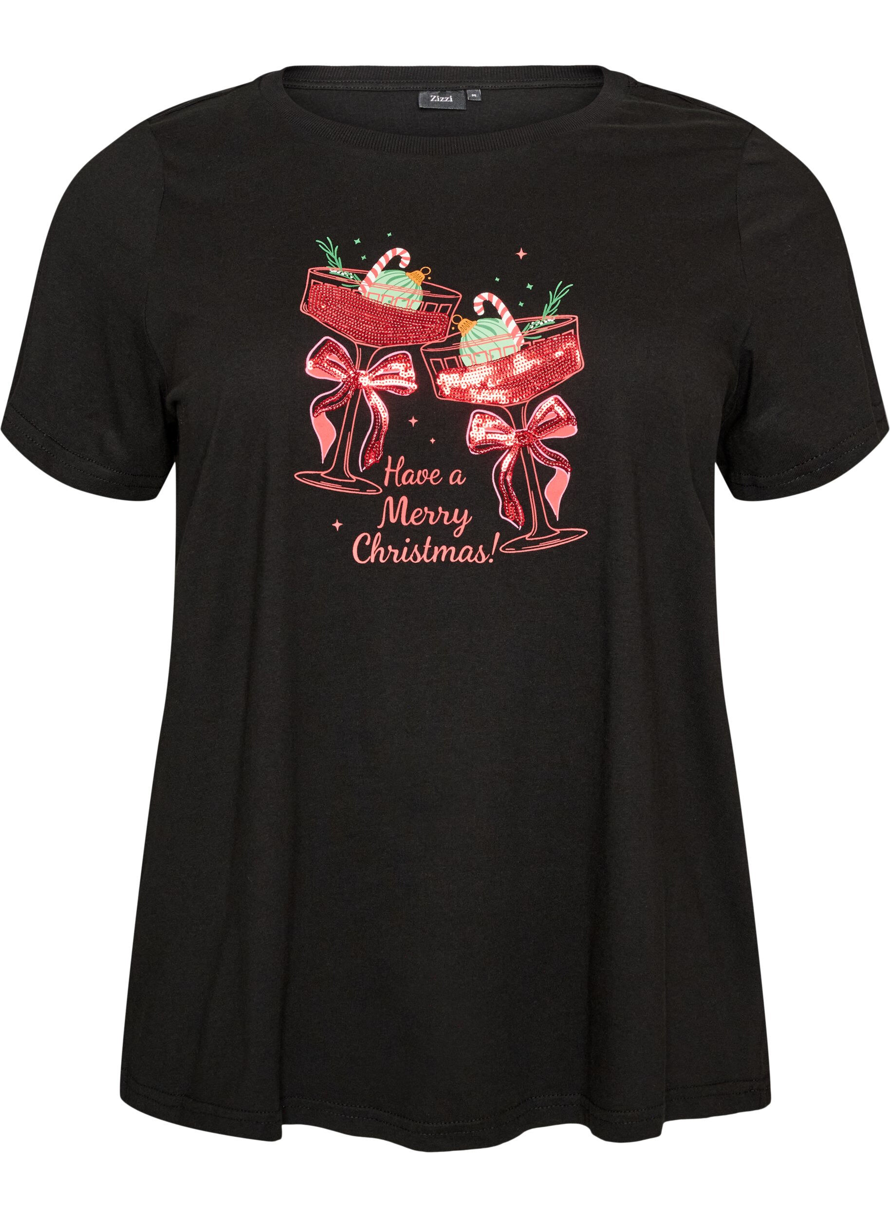 ZizziJul-t-shirt i ekologisk bomull, Svart, Packshot image number 0
