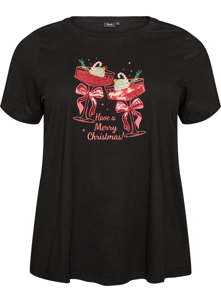 Jul-t-shirt i ekologisk bomull, Svart, Packshot image number 0