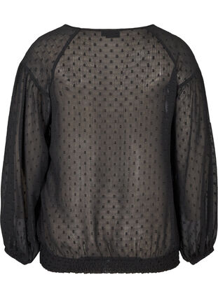 Långärmad mesh-blus med smock, Black, Packshot image number 1