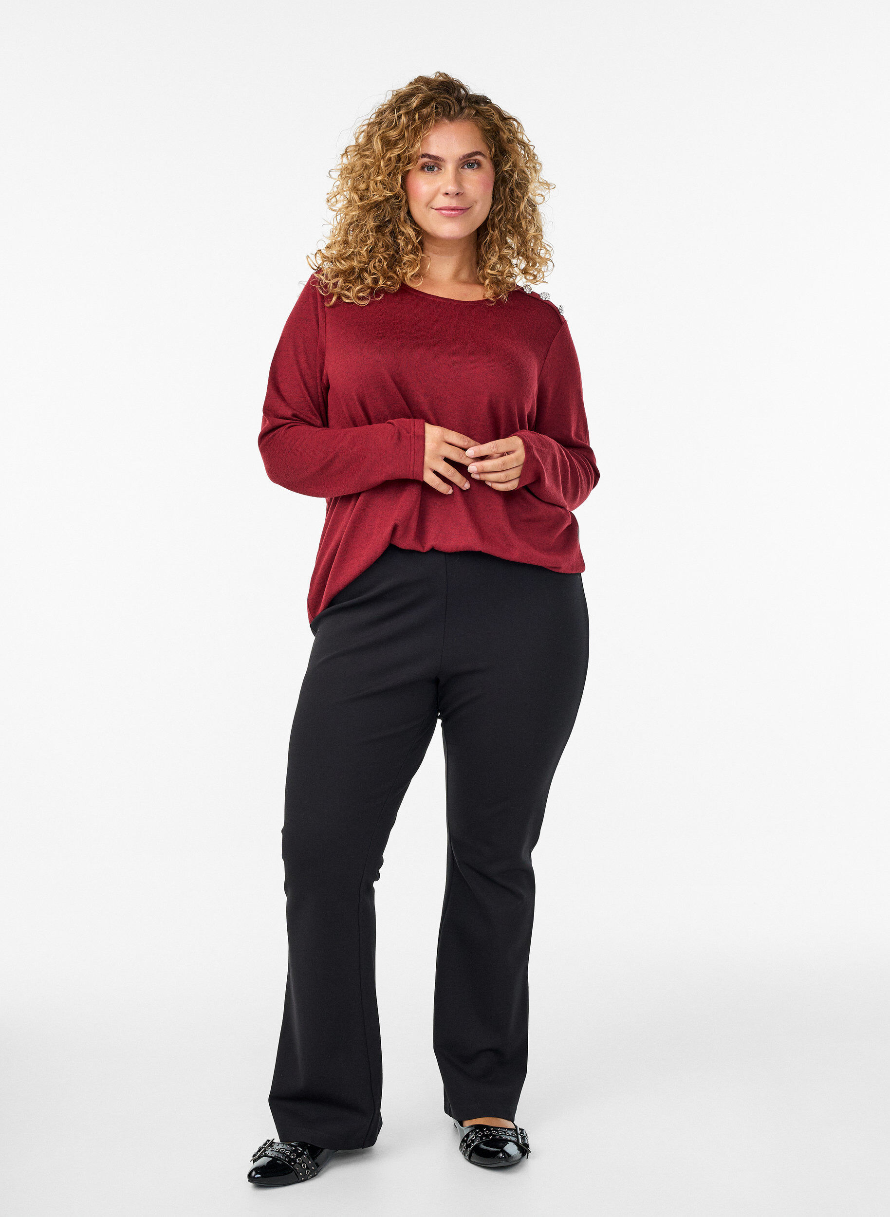 Zizzi Blus med dekorativa knappar, R&ouml;d, Model image number 1