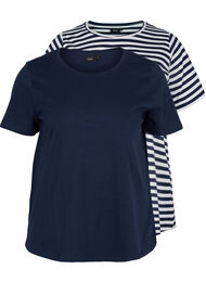 2-pack t-shirt i bomull, Navy/Navy Stripe