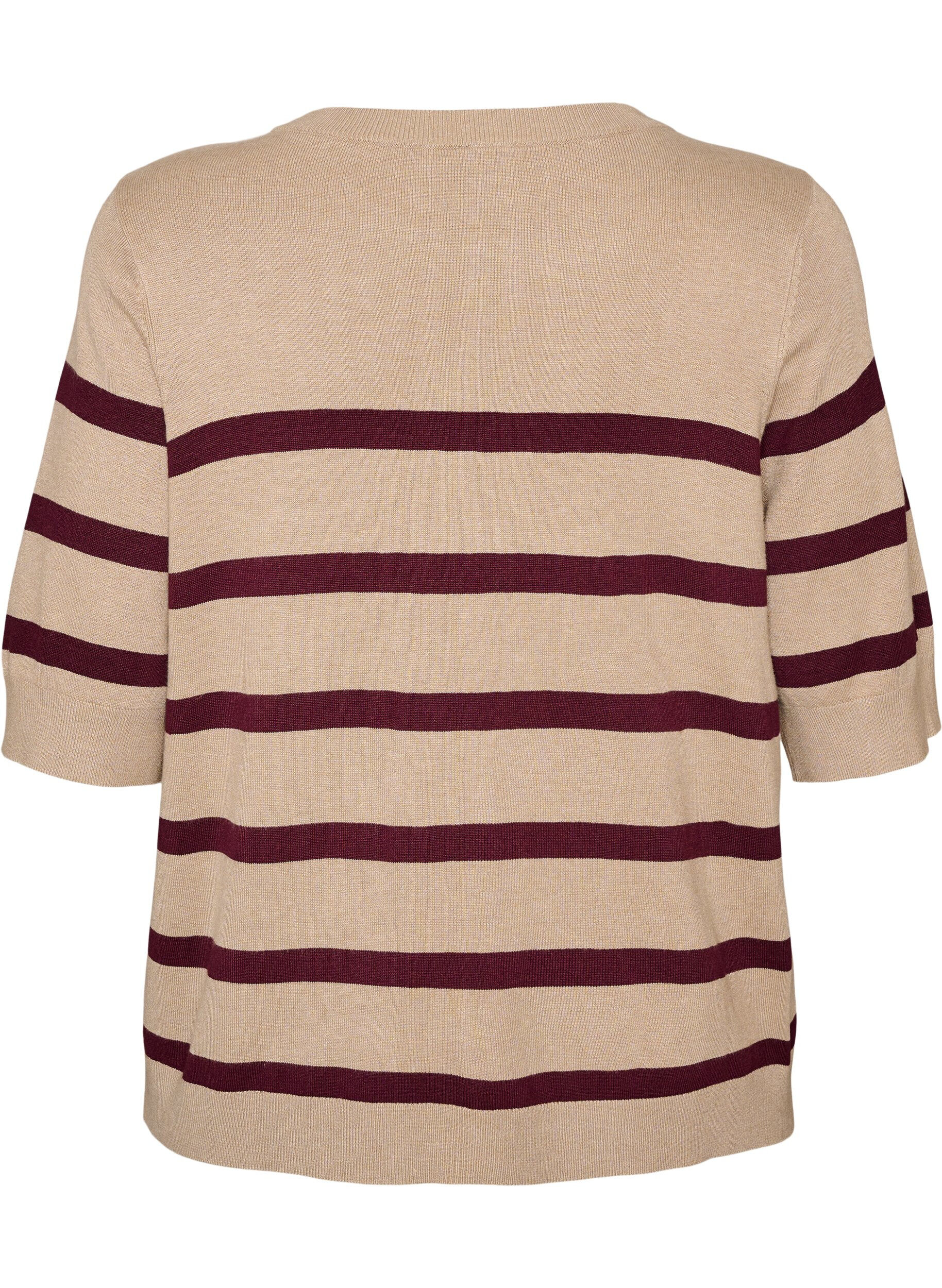 ZizziRandig stickad topp med korta &auml;rmar, Beige, Packshot image number 1