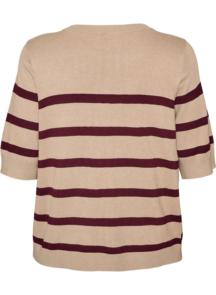 Randig stickad topp med korta &auml;rmar, Beige, Packshot image number 1