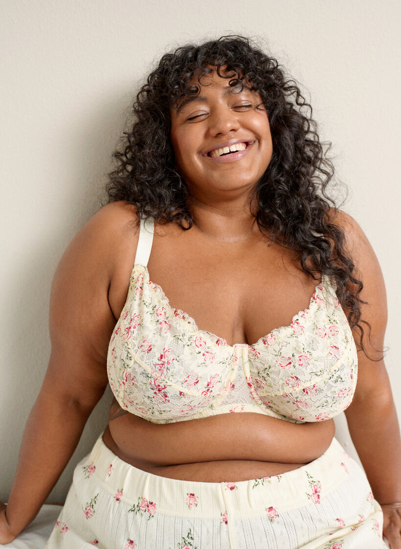 Helt&auml;ckande BH med blommig spets, Vit, Image image number 0