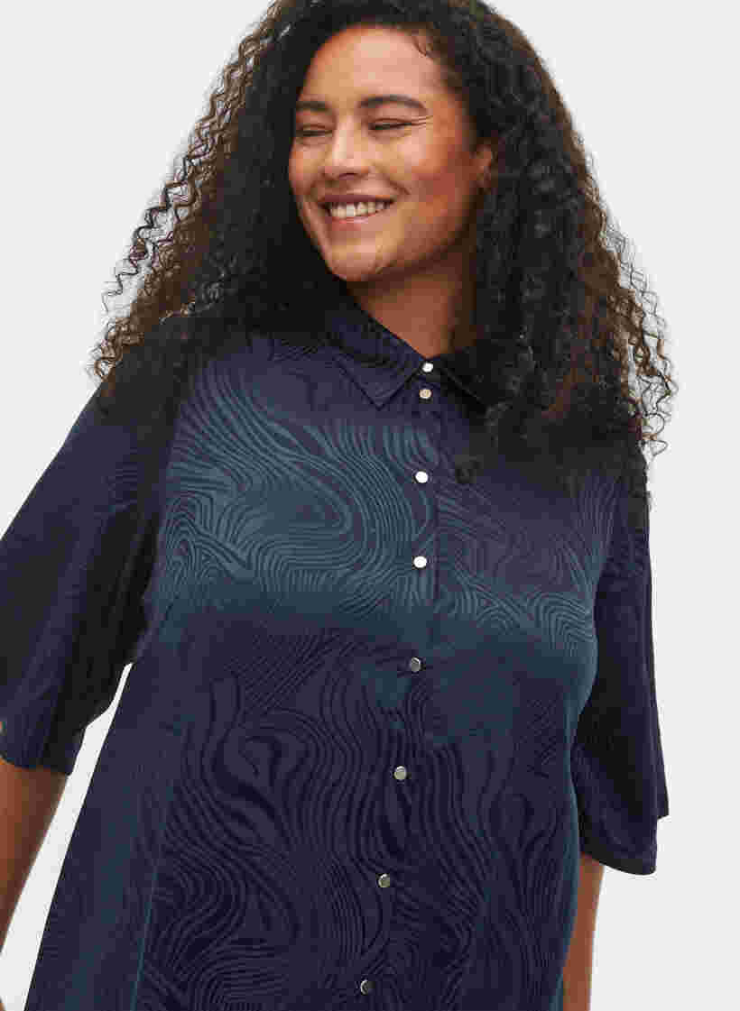 Lång skjortklänning med ton-i-ton-mönster, Night Sky, Model image number 2