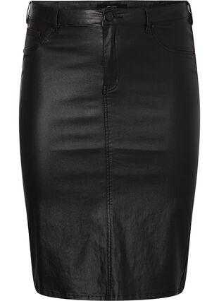 Coated kjol med slits, Black, Packshot image number 0