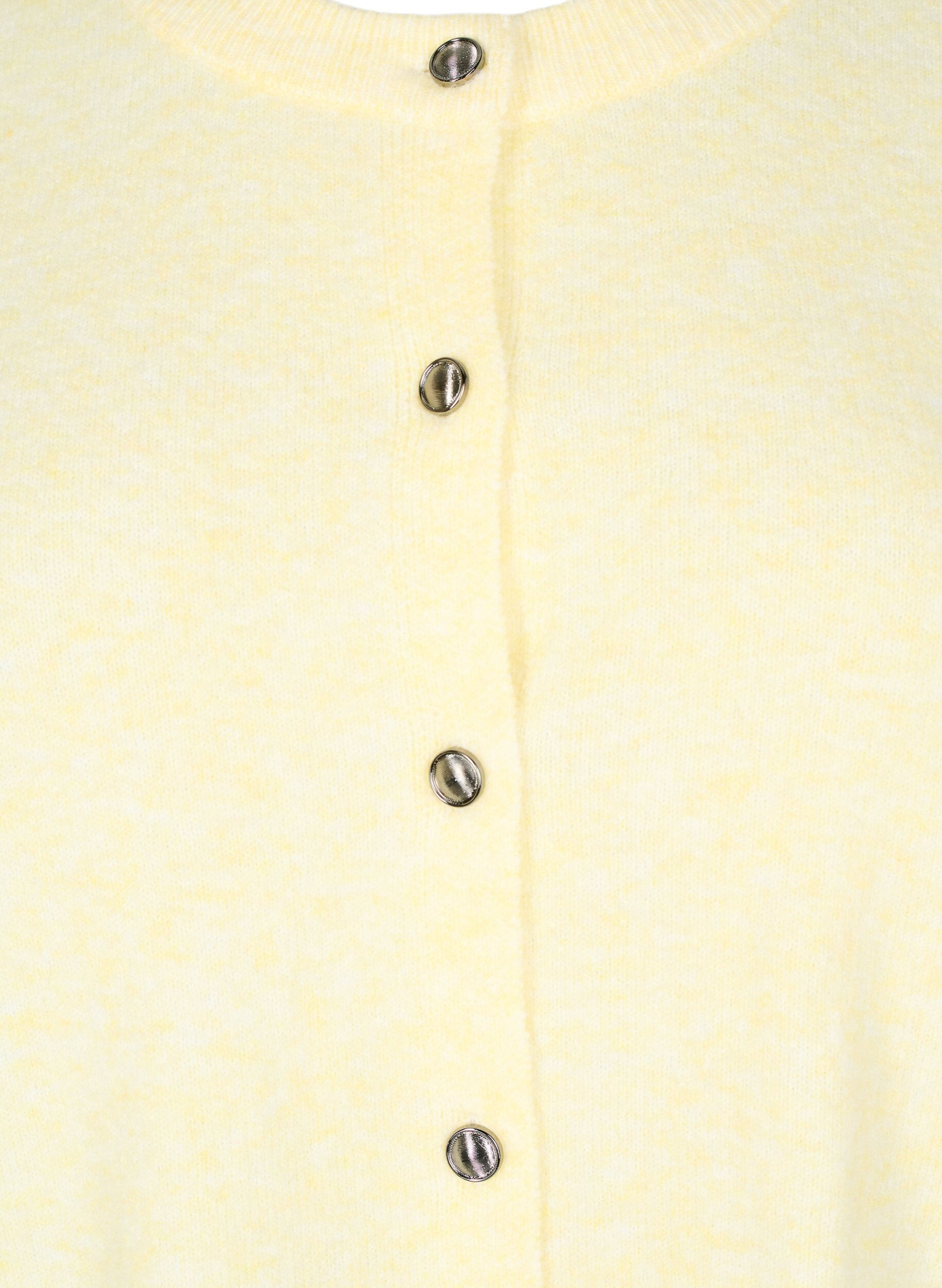 Zizzi Stickad kofta med korta &auml;rmar, Gul, Packshot image number 2