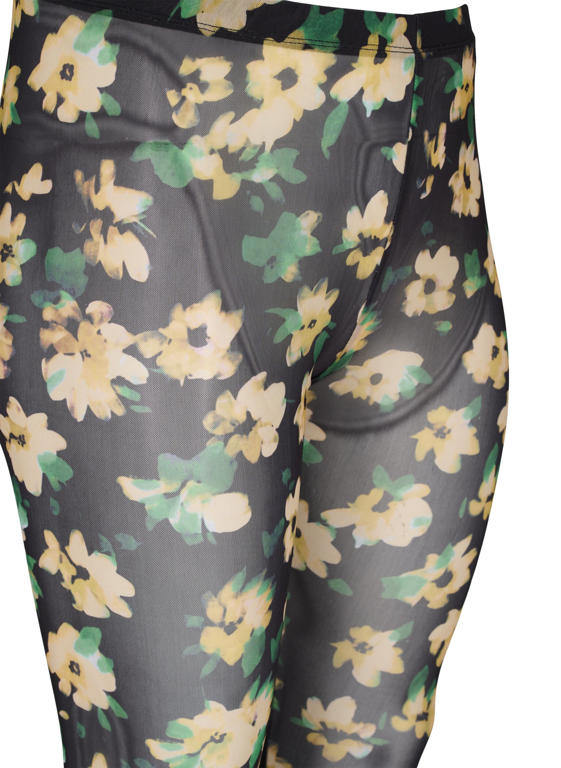 Zizzi Blommiga legging i mesh, Yellow Green AOP, Packshot image number 2