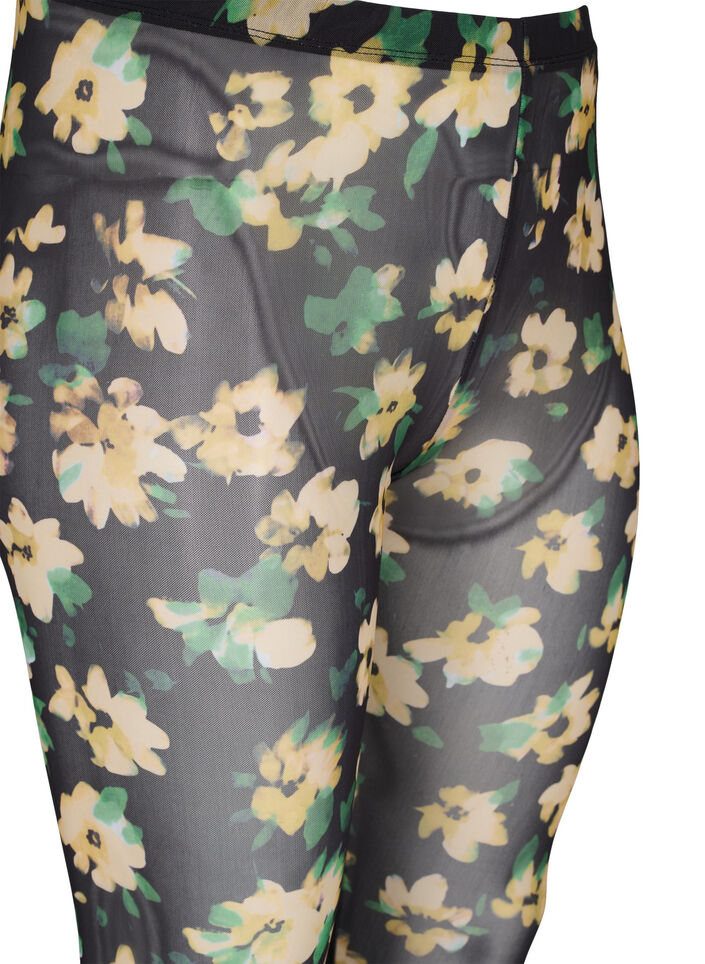 Blommiga legging i mesh, Yellow Green AOP, Packshot image number 2