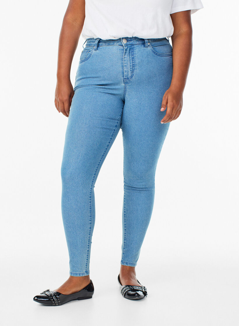 Amy jeans med h&ouml;g midja och supersmal passform, Bl&aring;, Model image number 2