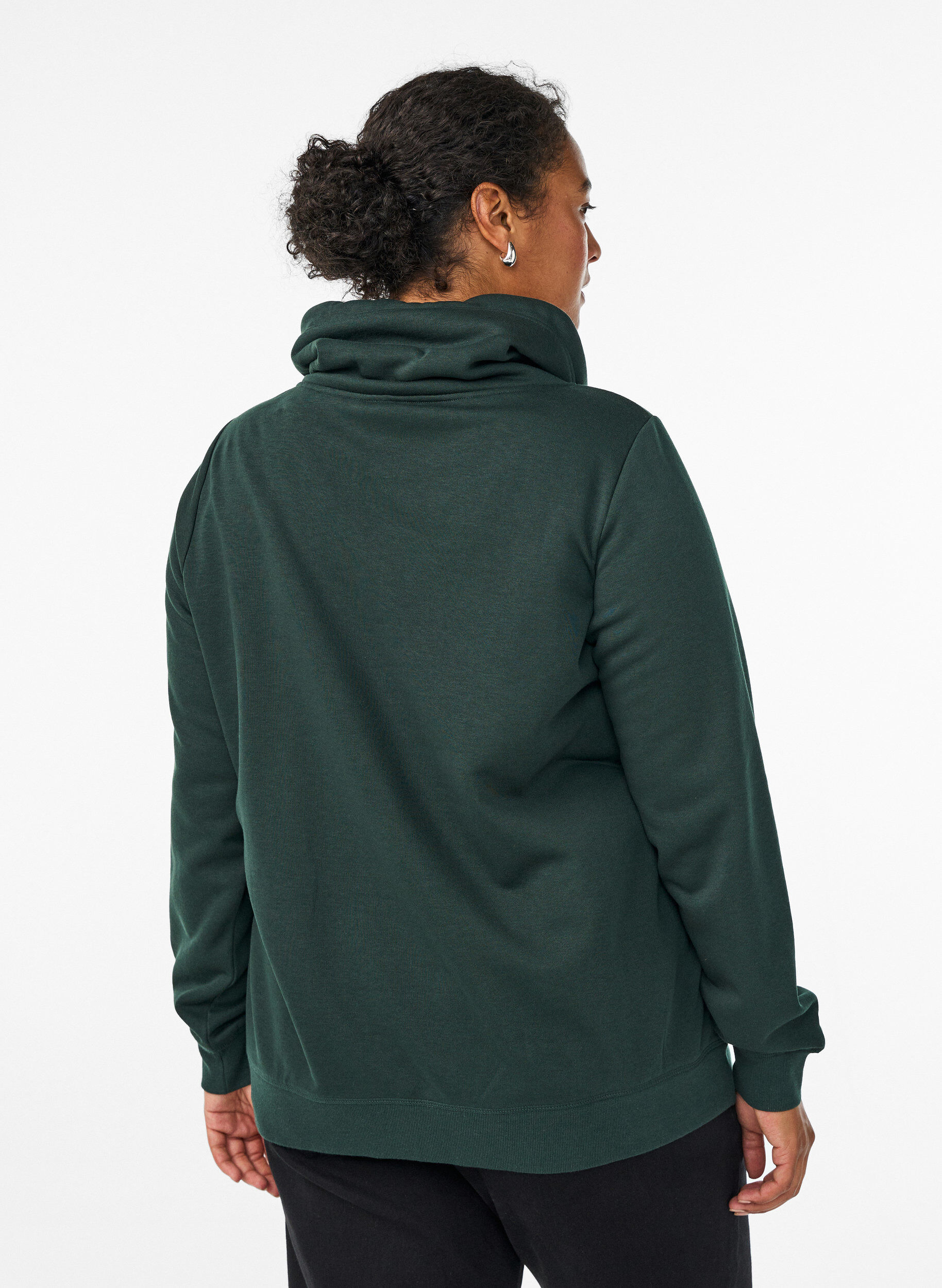 Zizzi Sweatshirt med h&ouml;g krage och fickor, Gr&ouml;n, Model image number 2
