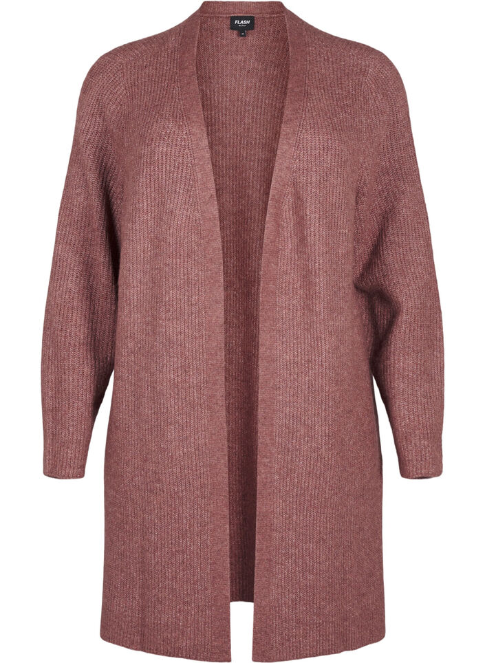 FLASH - Ribbstickad cardigan med slitsar, Rose Brown Melange, Packshot image number 0
