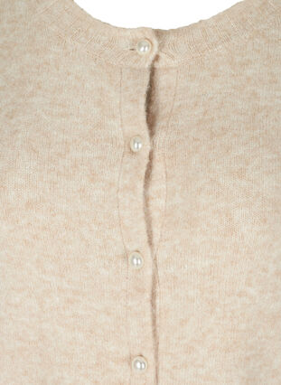 Melerad stickad kofta i kort modell med pärlknappar, Pumice Stone Mel., Packshot image number 2