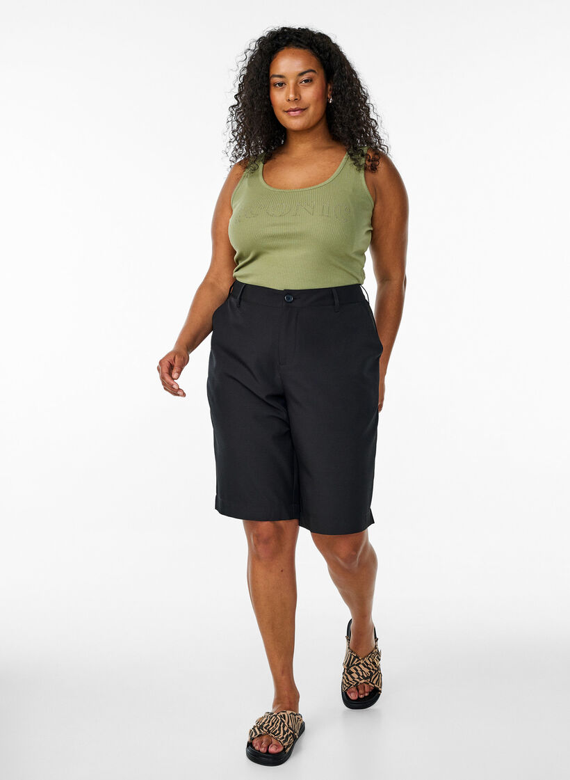 Slimfit linne med strass, Grön, Model image number 1