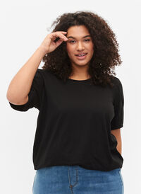T-shirt i bomull med 2/4-ärmar, Black, Model