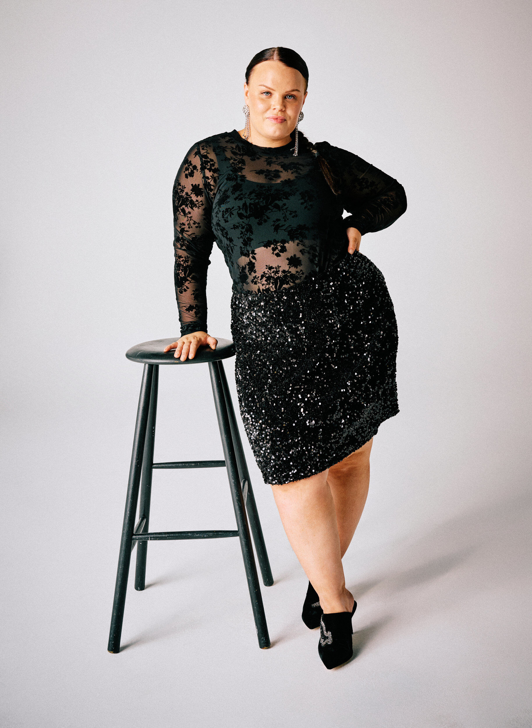 Zizzi Blus i mesh med blommigt m&ouml;nster, Svart, Image image number 0