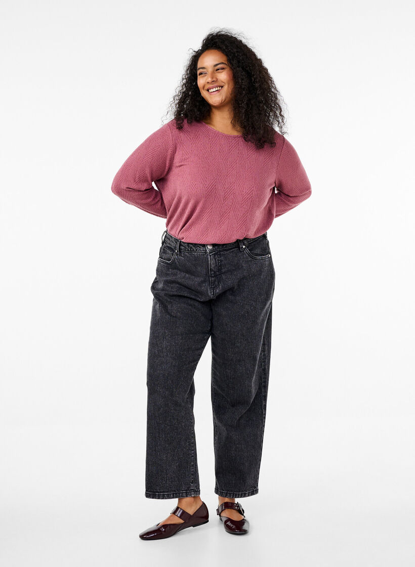 Mönstrad blus med långa ärmar, Brun, Model image number 1