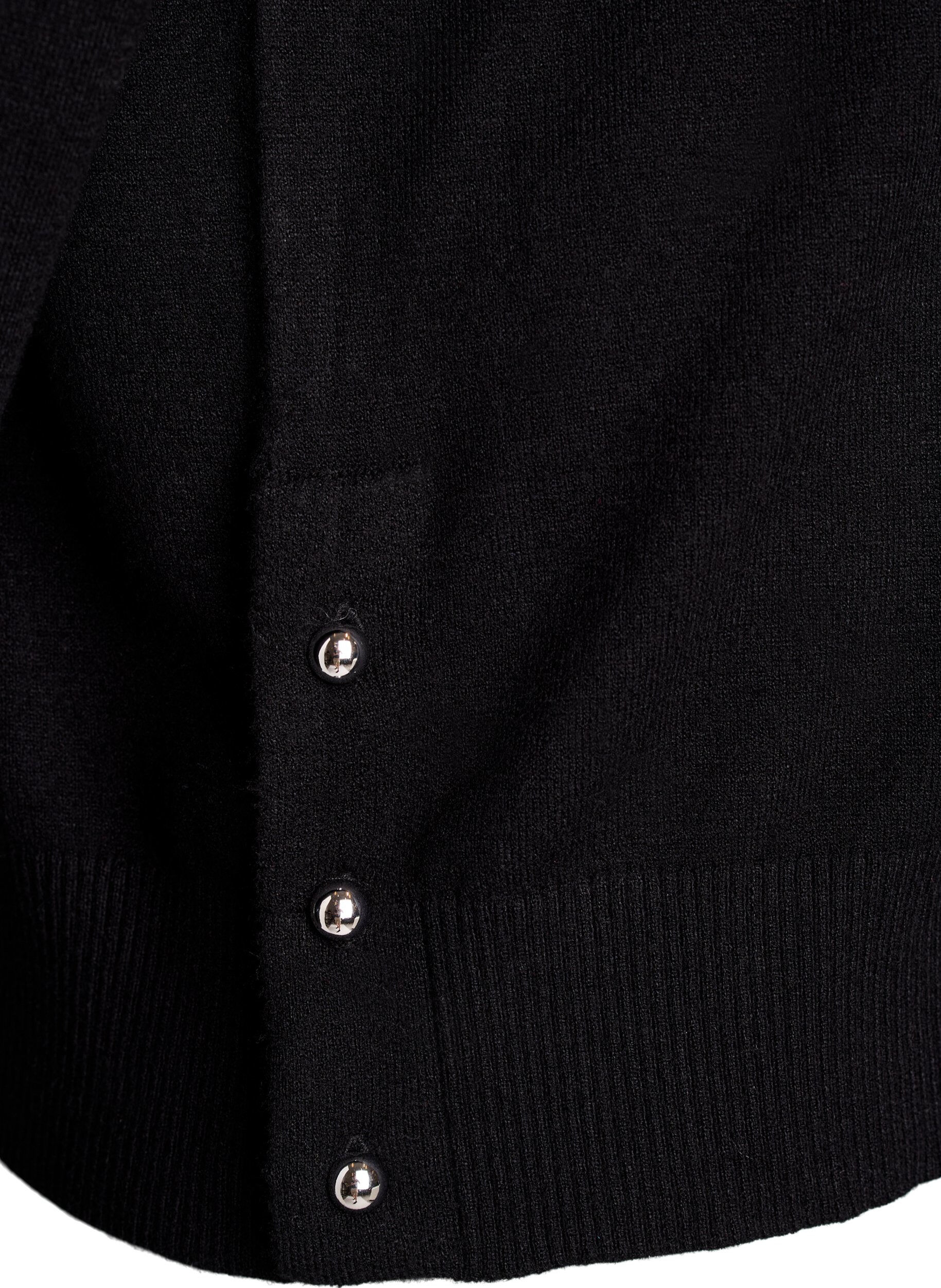 Zizzi Stickad blus med polokrage och knappar i sidan, Svart, Packshot image number 3