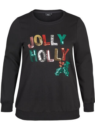 Julsweatshirt med paljetter, Black, Packshot image number 0
