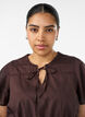Blus i bomull med knytband och res&aring;r i midjan, Brun, Model image number 3