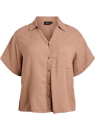 Blus i bomullsmuslin med korta &auml;rmar, Brun