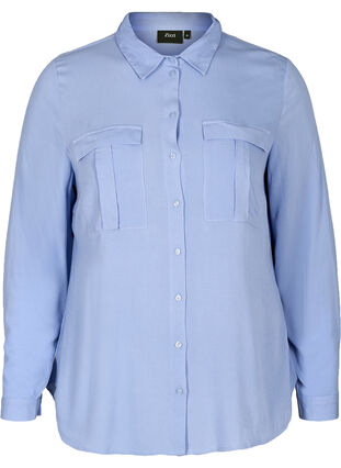 Viskosskjorta med bröstfickor, Blue Heron, Packshot image number 0