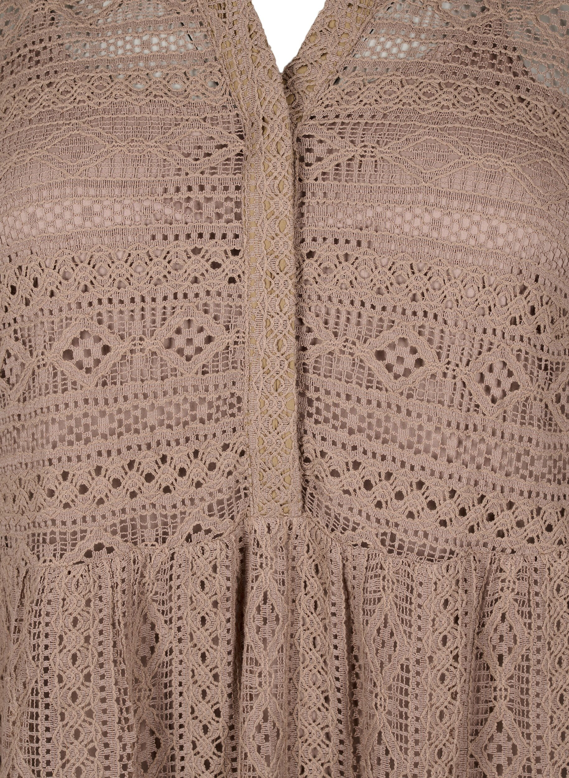 Zizzi Kort spetskl&auml;nning med trekvarts&auml;rmar, Fossil , Packshot image number 2