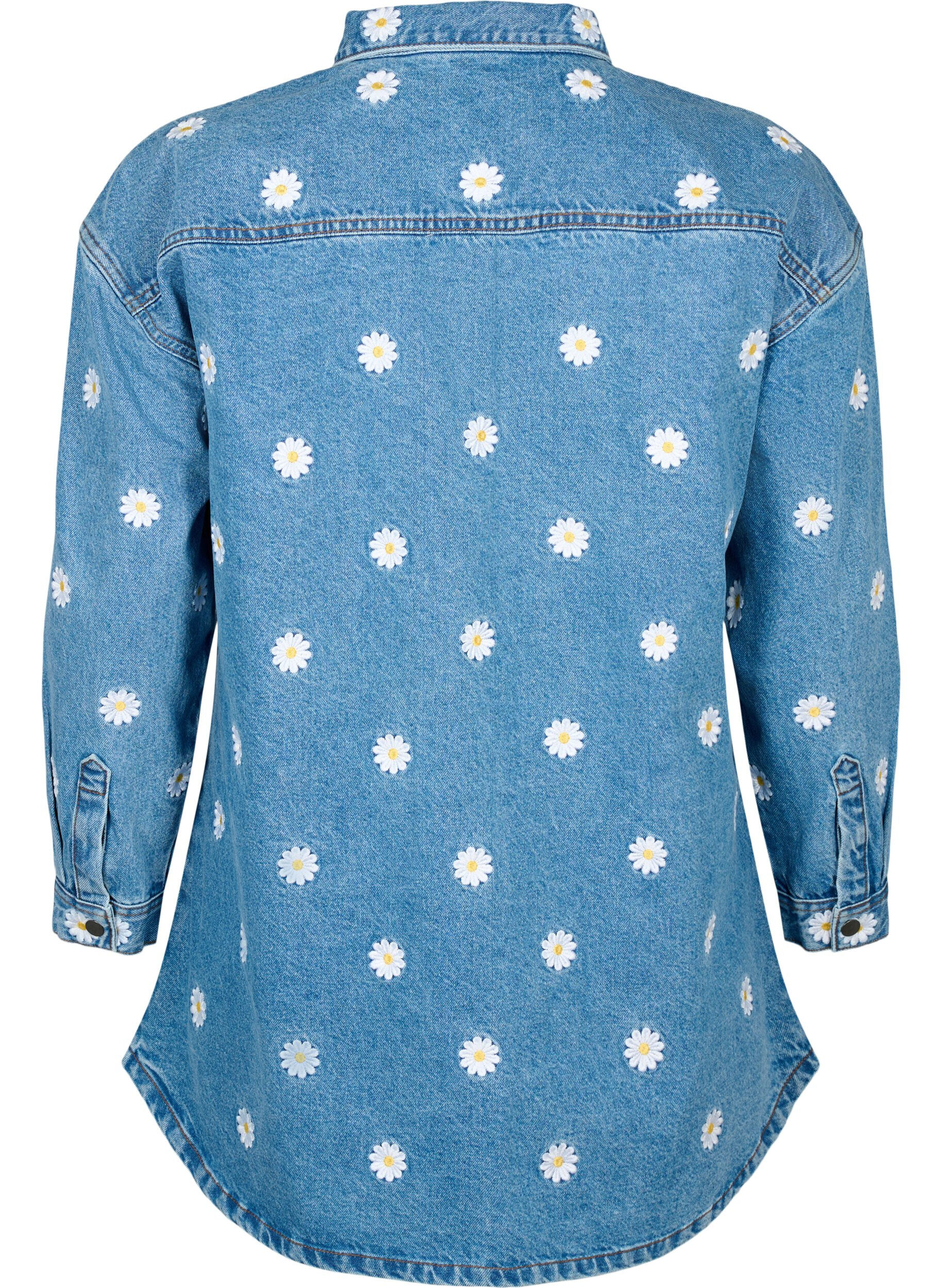 Zizzi L&ouml;s jeanskjorta med broderade l&auml;ppar, L.B. Flower, Packshot image number 1