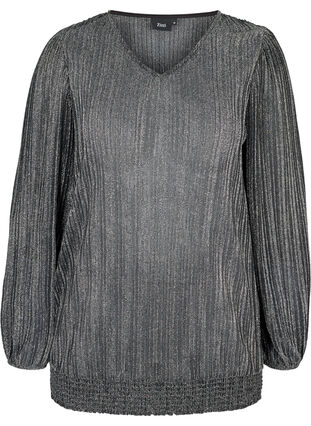Glittrig tunika med smock, Black w. Silver, Packshot image number 0