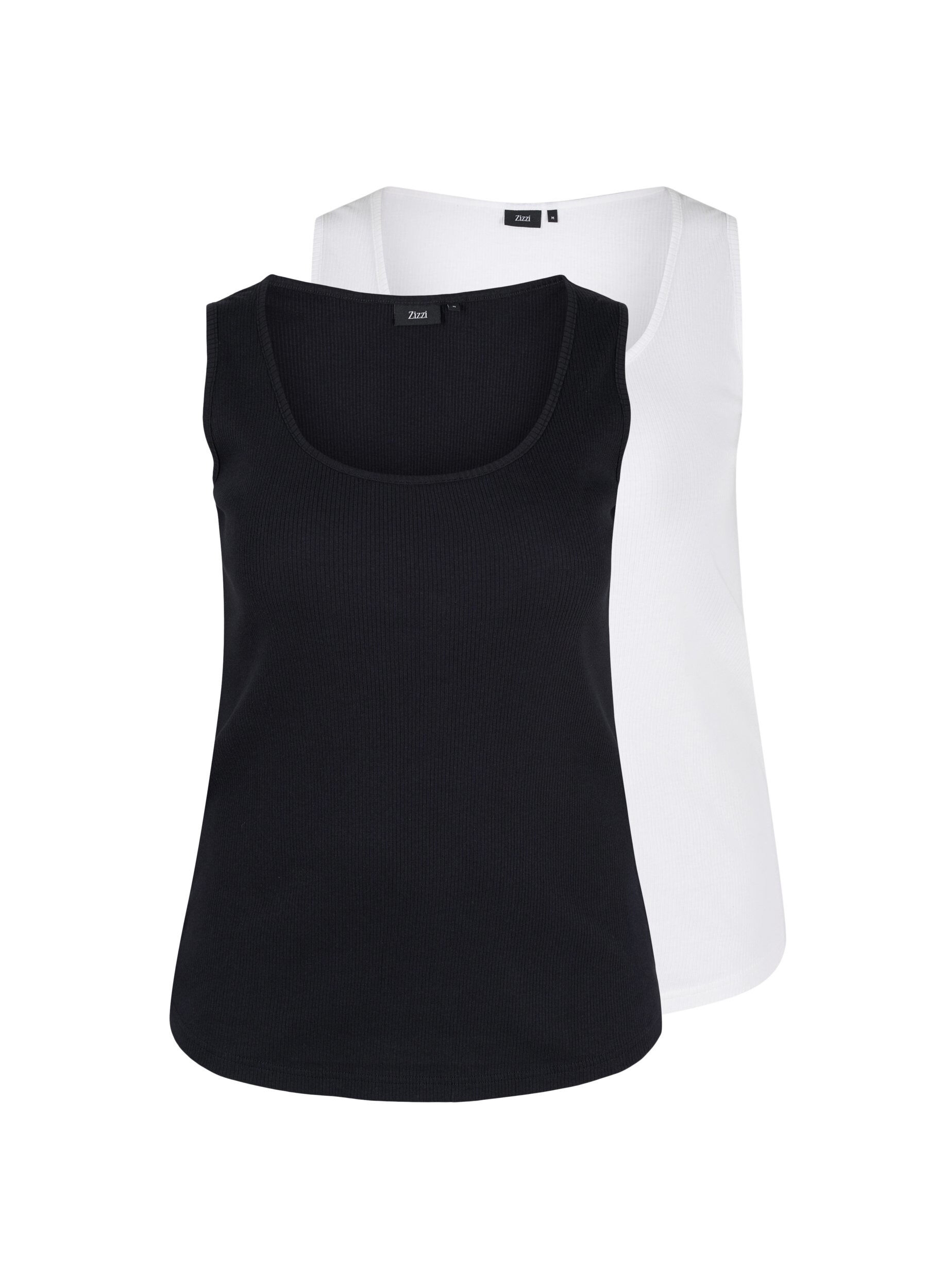 Zizzi 2-pack ribbad bas-tanktop , Black/Bright White, Packshot image number 0