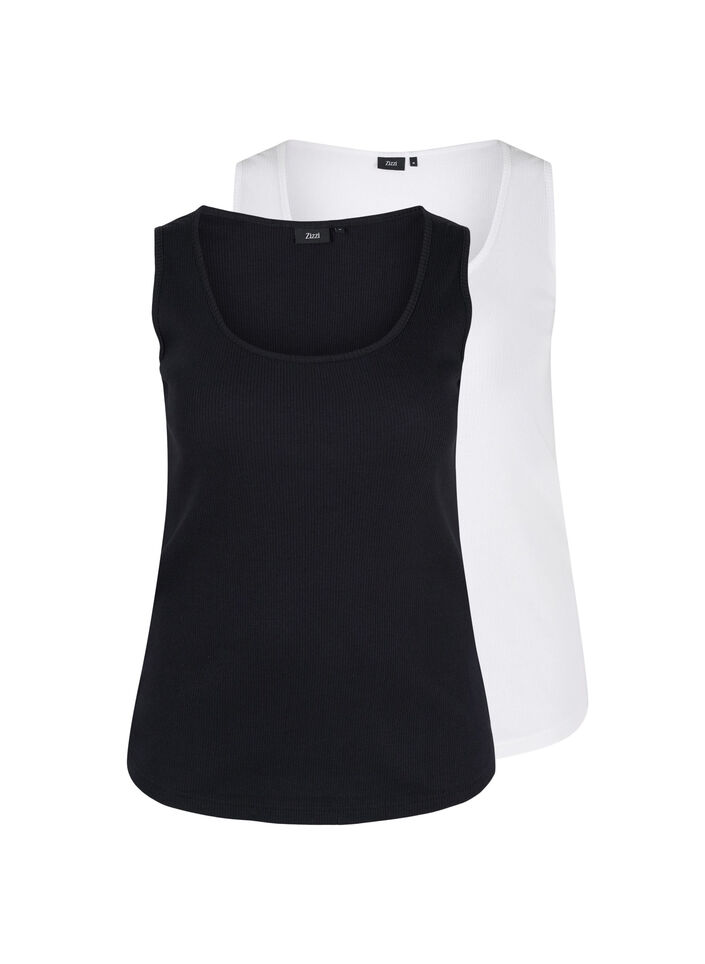 2-pack ribbad bas-tanktop , Black/Bright White, Packshot image number 0
