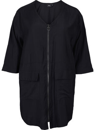Tunika med dragkedja och 3/4-ärmar, Black, Packshot image number 0