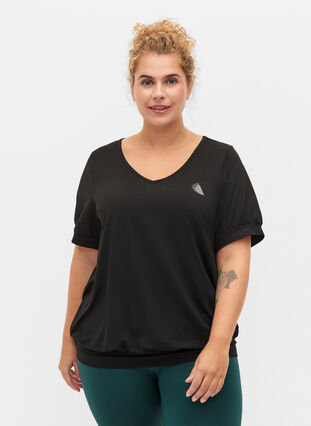 Enfärgad tränings-t-shirt med V-ringad hals, Black, Model image number 0