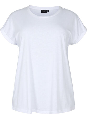 Kortärmad t-shirt i bomullsmix, Bright White, Packshot image number 0