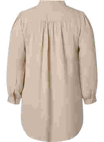 Långärmad tunika med volangkrage, Warm Off-white, Packshot image number 1