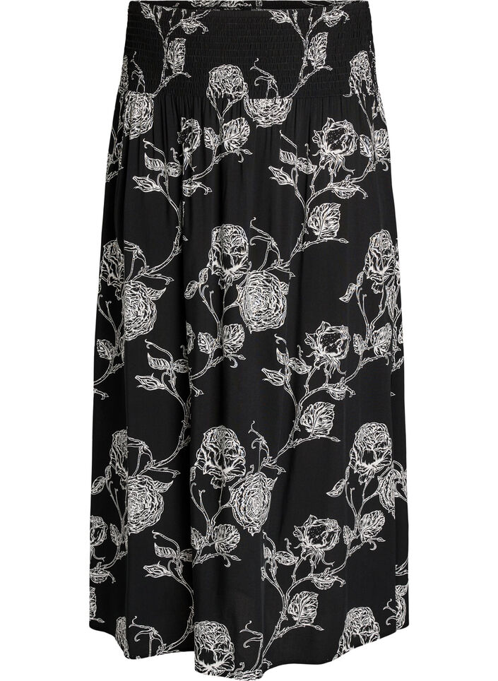 Maxikjol i viskos med smock, Svart, Packshot image number 0