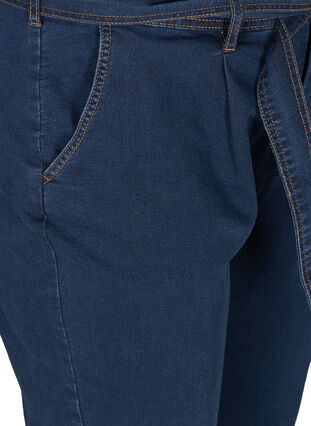 Croppade jeans med bälte, Blue denim, Packshot image number 2