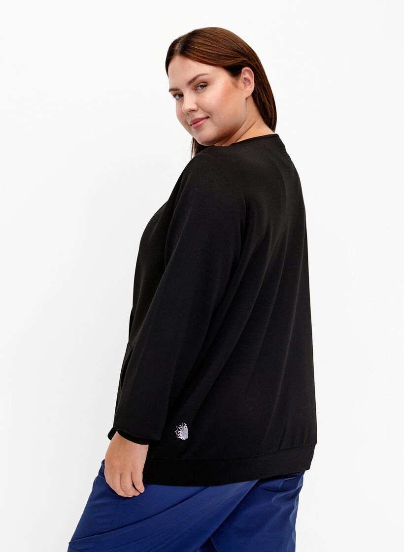 Sweatshirt med V-ringning och ficka, Black, Model image number 1