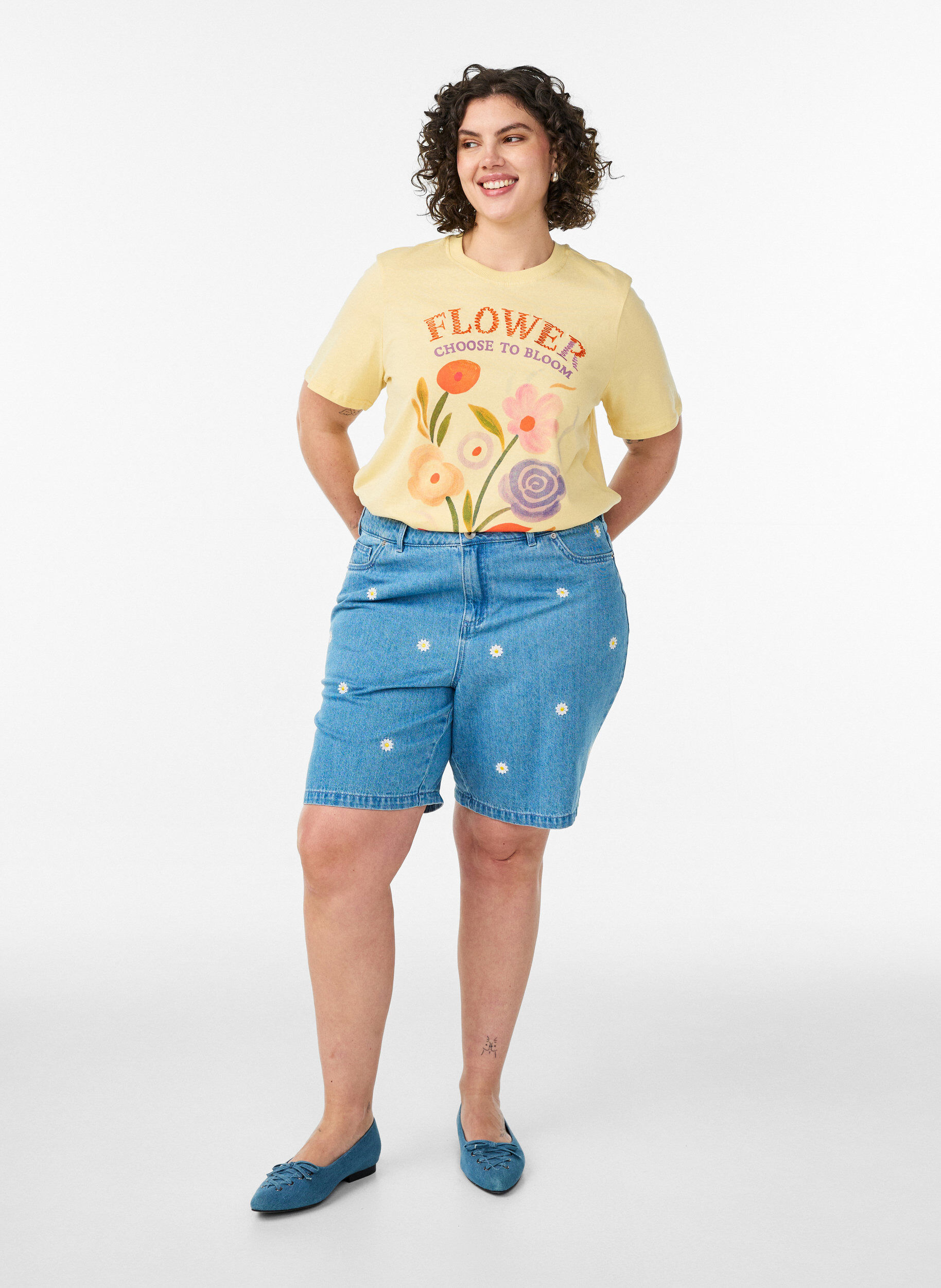 ZizziT-shirt i bomull med tryck, Gul, Model image number 1