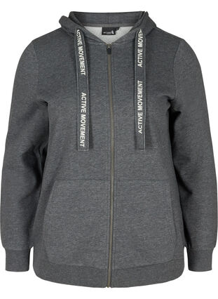 Sweatshirt cardigan med blixtlås och huva, Dark Grey Melange, Packshot image number 0