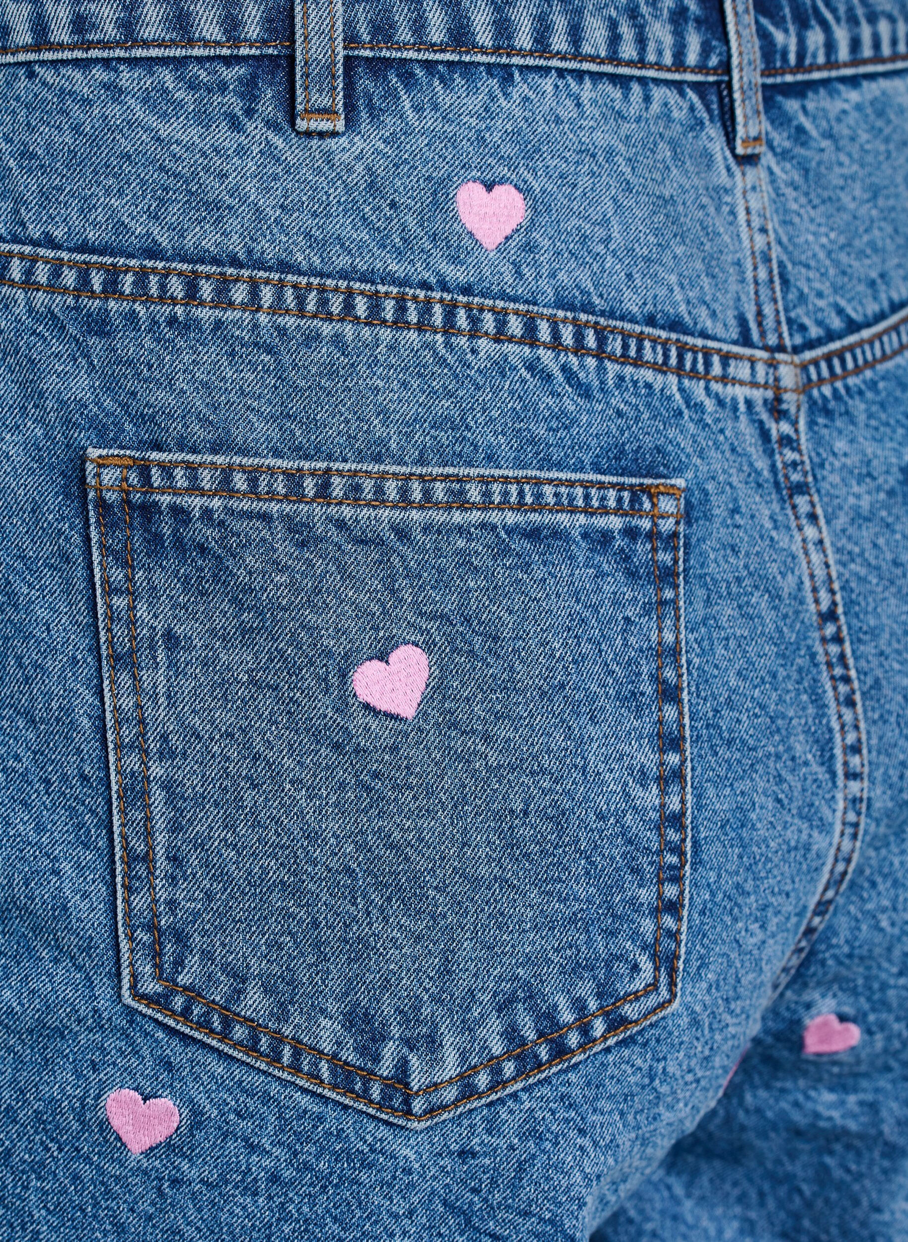 ZizziJeansshorts med h&ouml;g midja och broderade hj&auml;rtan, Bl&aring;, Packshot image number 3