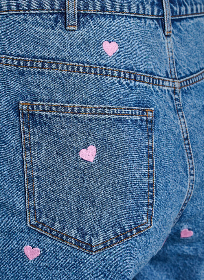 Jeansshorts med h&ouml;g midja och broderade hj&auml;rtan, Bl&aring;, Packshot image number 3